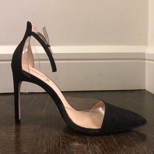 Zara Black Faux Suede and PVC Pointed Heels